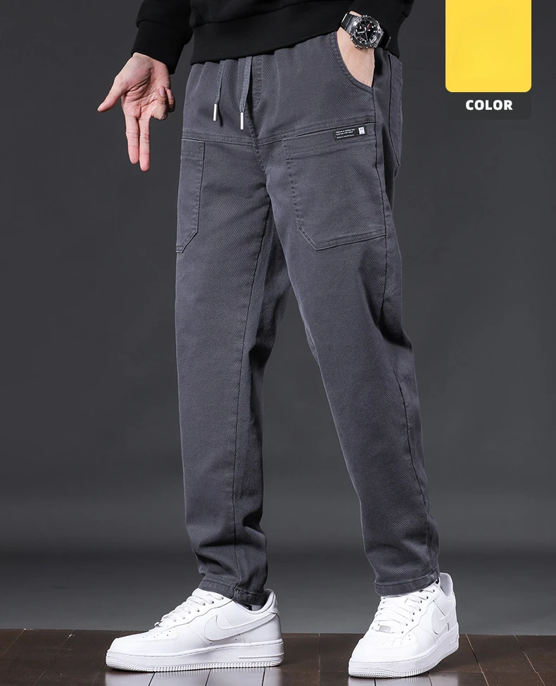 Multi-Pocket Workwear Freizeit hose dunkelblaue Herren Frühling Herbst trend ige Kordel zug Stretch gerade Herren hose Größe 28-38 – Detail 11