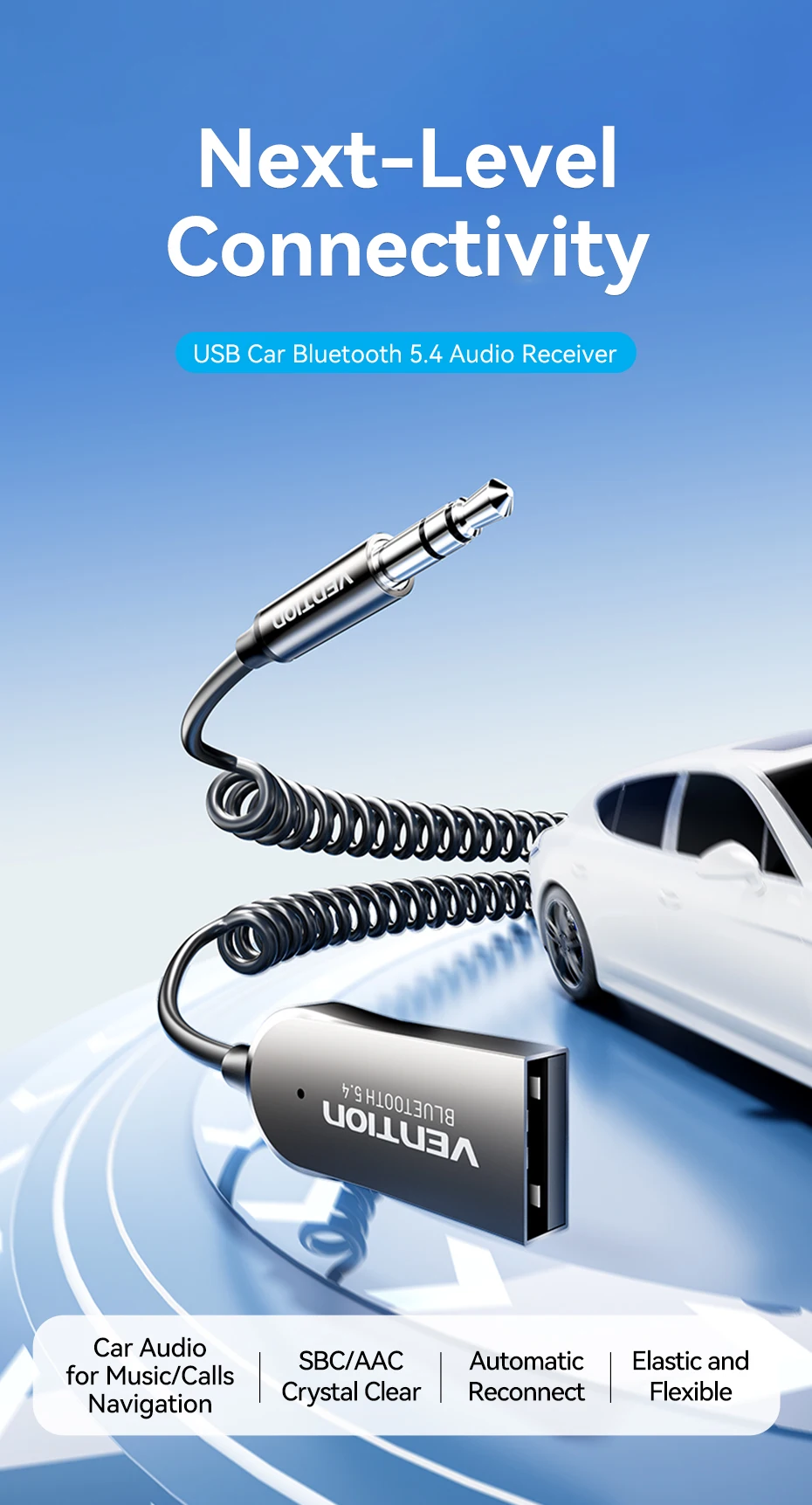 Description Picture 3 of itemVention USB Bluetooth5.4 Aux Adapter Wireless Car Bluetooth Receiver USB to 3.5mm Jack Audio Music Mic Handsfree for Car Speaker