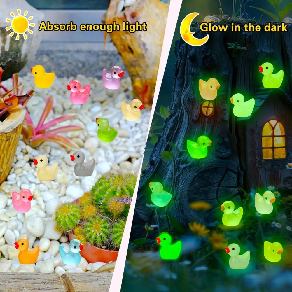 200/100/50Pcs Luminous Mini Ducks Moss Microlandscape Miniature Duck Figurines Fairy Garden Access Home Decor Glow in The Dark 2