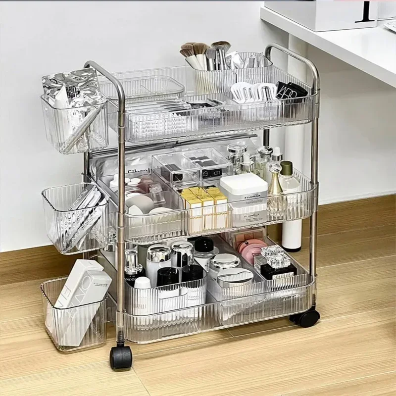 Storage rack rolling storage cart 2/3 Tiers Rolling Cart Storage Shelf Transparent Acrylic Trolley Mobile Shelf with Wheel Multi-Layers
