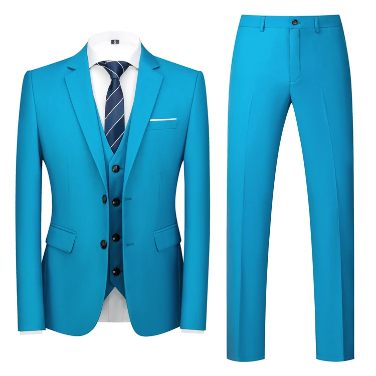 16 Colors ( Jacket + Vest + Pants ) Men's High Quality Formal Business Slim Fit Mens Suit Best Groom Wedding Tuxedos 3 piece Set