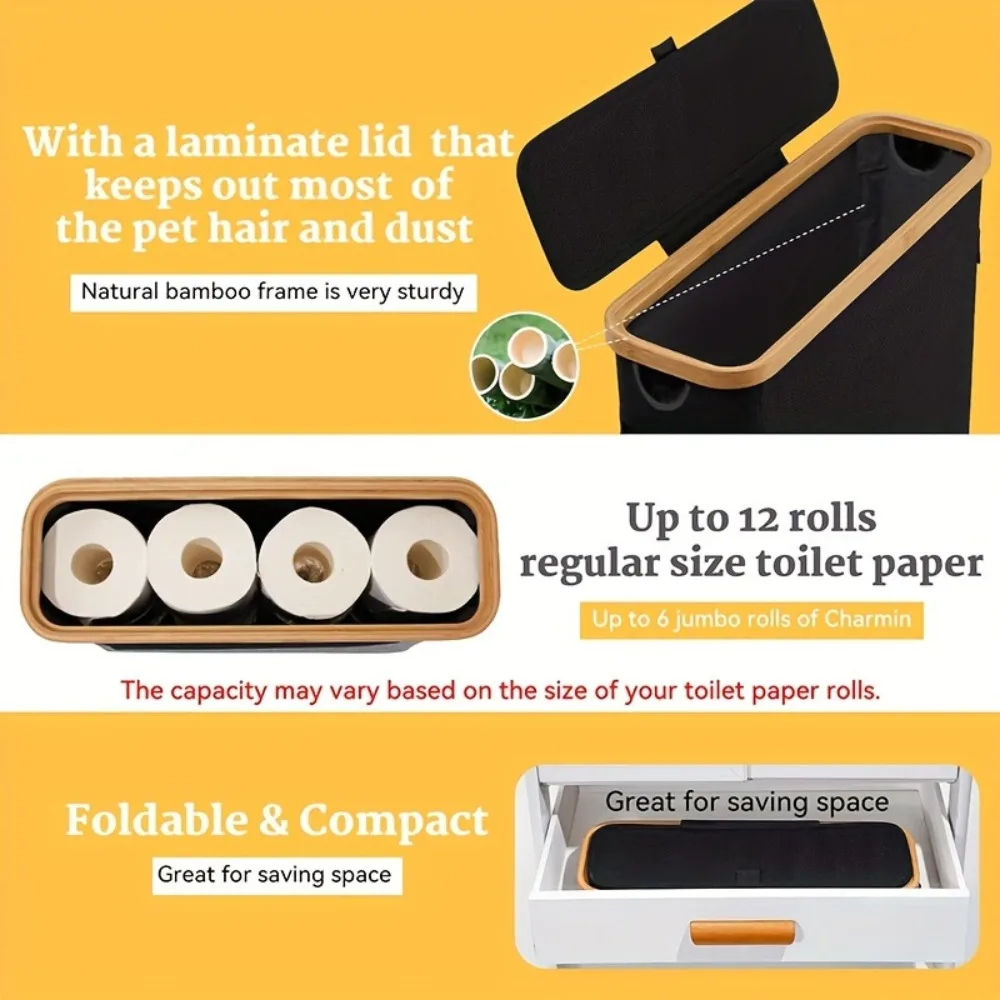 Bamboo Toilet Paper Basket Multifunctional Foldable Toilet Paper Storage Cabinet With Lid Large Capacity toilet paper holder toilet paper rack toilet roll holder