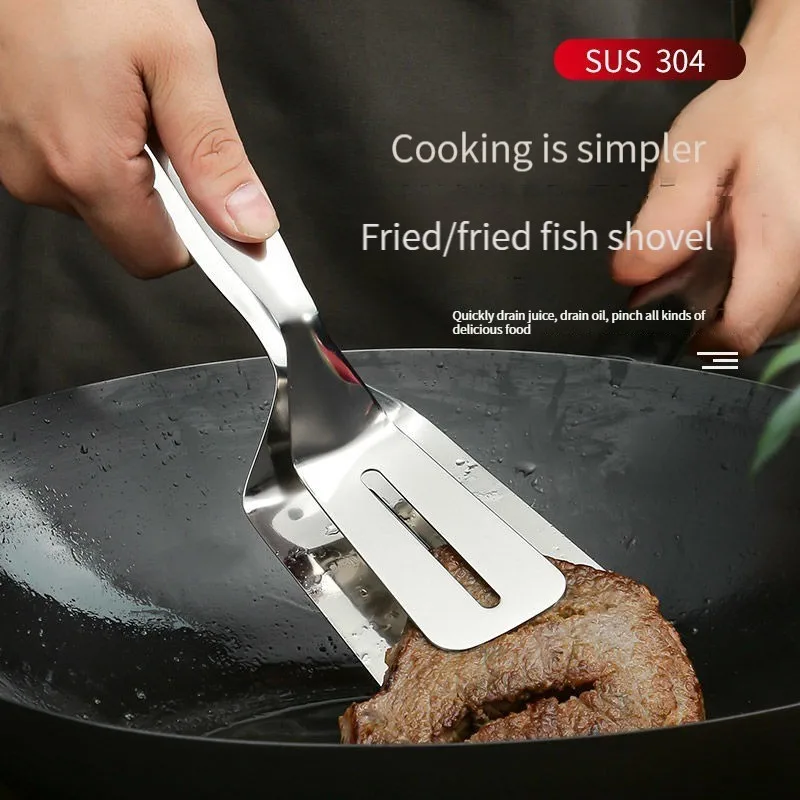 3 in 1 Cooking Steak Clamps Steel Kitchen BBQ Bread Meat Utensil Barbecue Tong Fried Steak Shovel Fried Fish Clamp