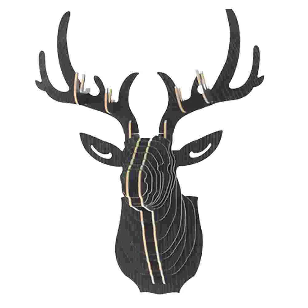 

Deer Head Wall Decor Creative Wooden Creafts Unique Wall Ornament Wall Adornment for Home Living Room (Black)