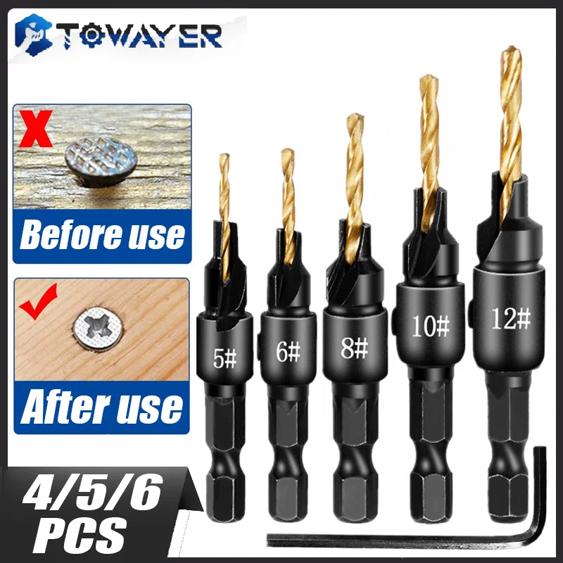 Towayer456pcDrillBitCountersinkWoodDrillBitSetCordlessStep