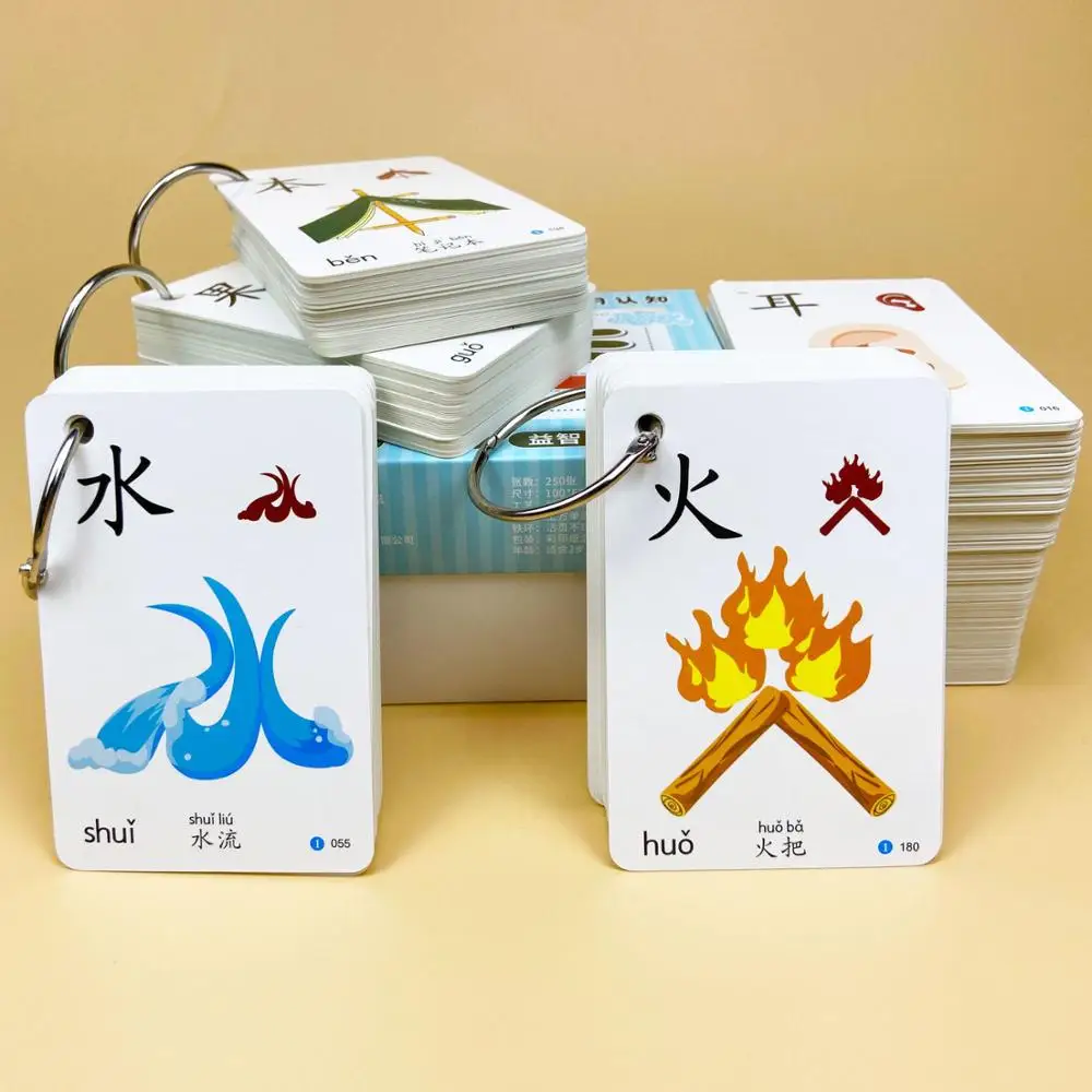Children's Kindergarten Chinese Pinyin Card Characters Hanzi Learning Age Literacy Card Picture Enlightenment Double Early first grade chinese learn characters books look at the picture literacy pictures enlightenment early education card book
