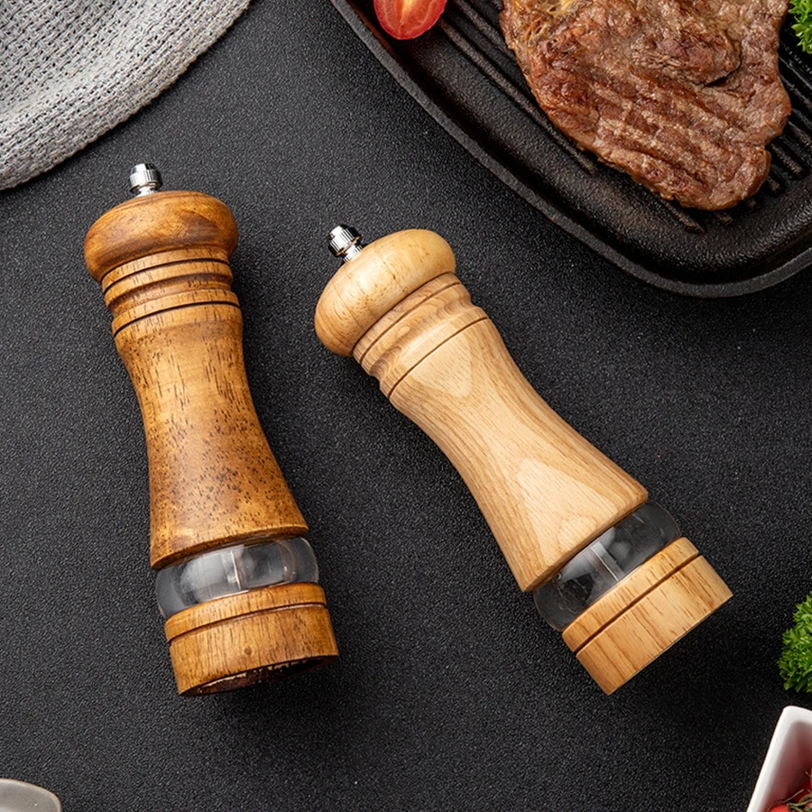 Wooden Grinder Acrylic Manual Pepper Mill Salt and Pepper Grinder Ceramic Core Multifunctional Seasoning Bottle Kitchen Tool