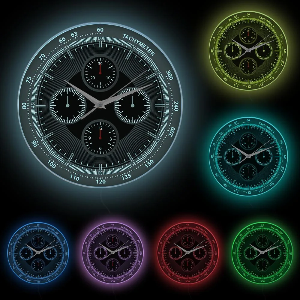 Tachymeter Wall Clock Aircraft Instrument Panel Metal Frame Round Wall Watch LED Lighting Clock  