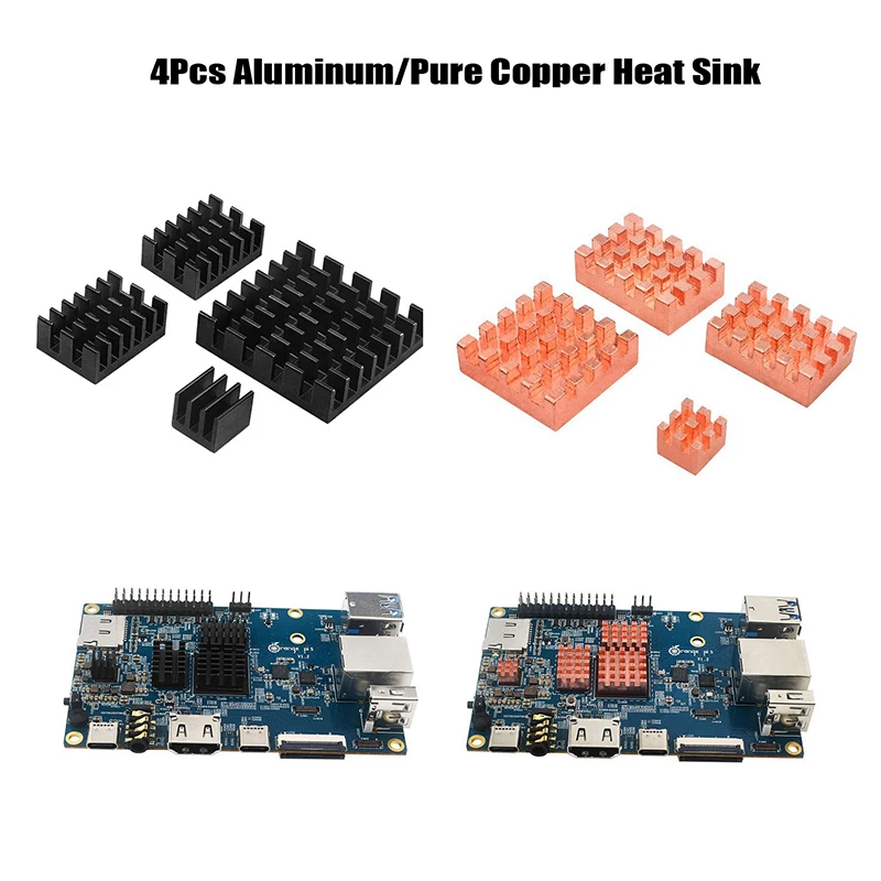 

4 шт. радиатор охлаждения из чистой меди, алюминиевый радиатор охлаждения, радиатор, комплект охлаждения для Orange Pi 5