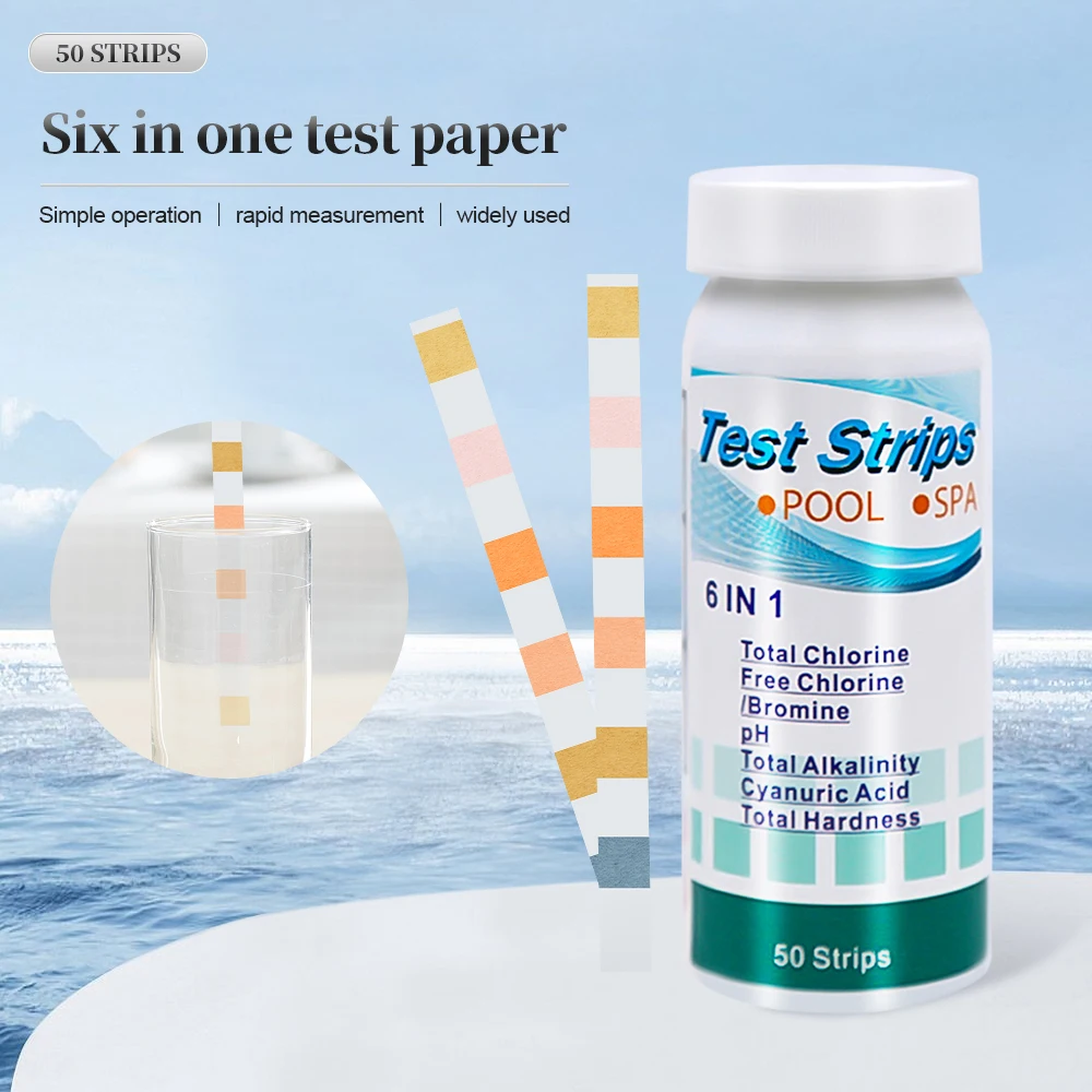 Description Picture 2 of item50 Pieces/Bottle 6 in 1 Total Bromine Chlorine Nitrite Detector Accessory pH Hardness Testers for Swimming Pool SPA Aquarium