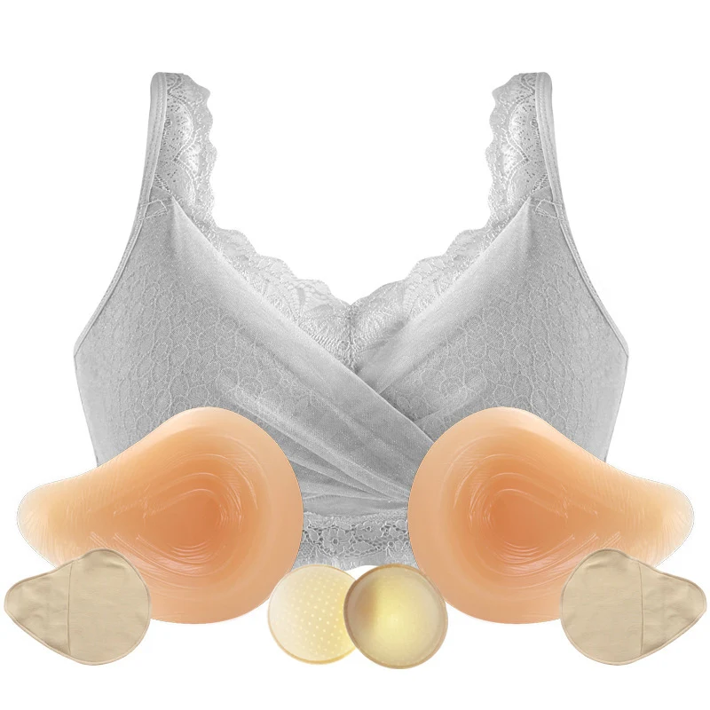 

Lace Bra Postoperative Fake Breast Suit Breast Enlargement Drag Queen No Steel Ring Bra Triangle Silicone Breast Implant
