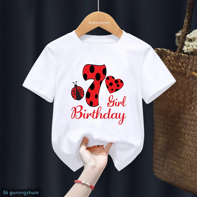 Black T-Shirt Red Ladybug Number 1-10 Tshirt Happy Birthday Gift T