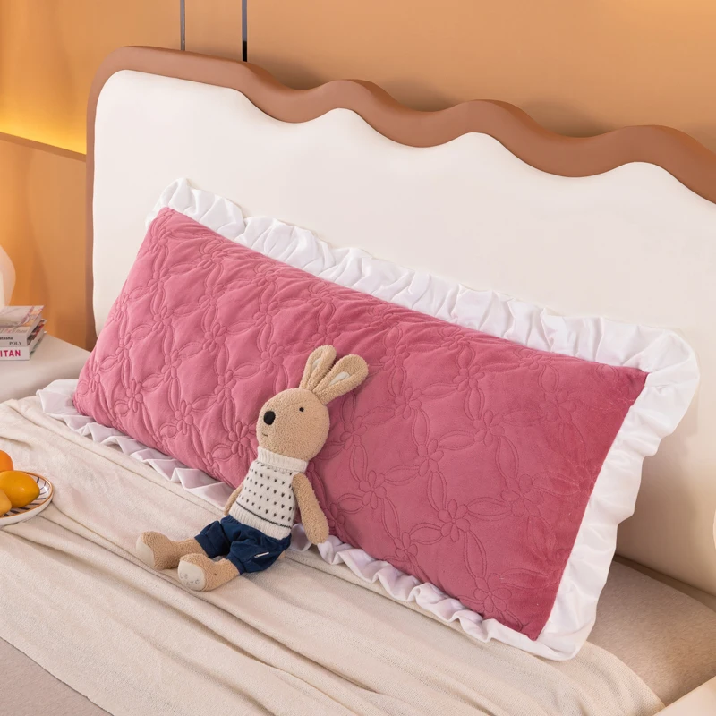 

Solid Color Velvet Quilted Long Pillowcase Lace Design Winter Warm Pillow Cover Soft Comfortable Large Size Couple Pillow Case