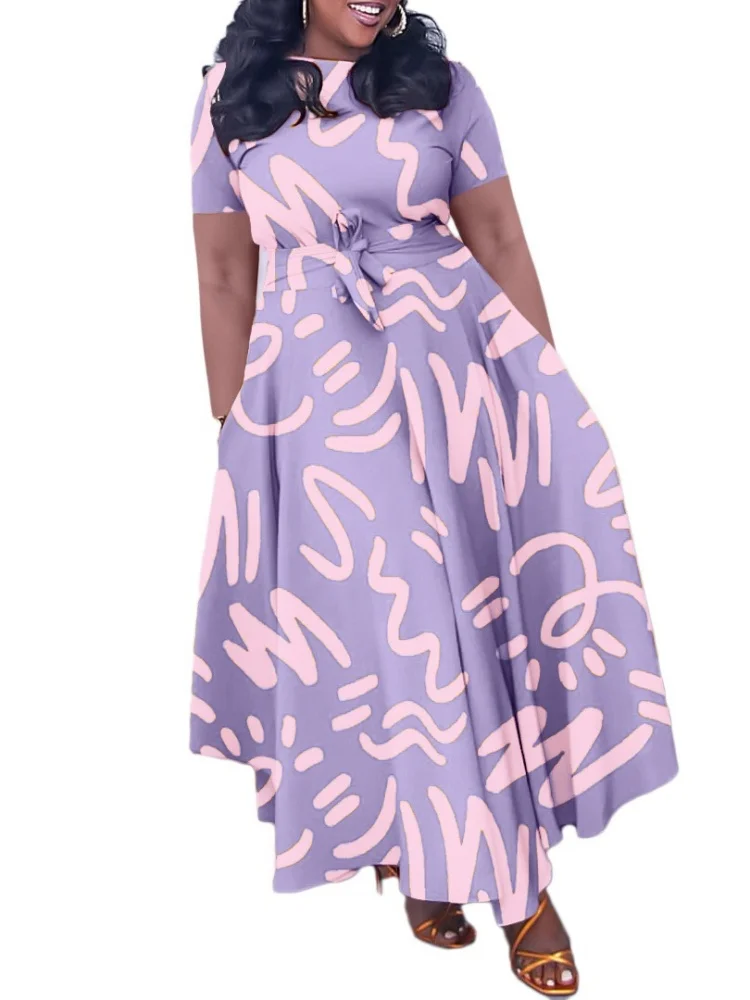 Wmstar Plus Size Dresses Wholesale Printed Short Sleeve High Waist Swing Temperament Trade New Summer Maxi Dress Drop Shopping