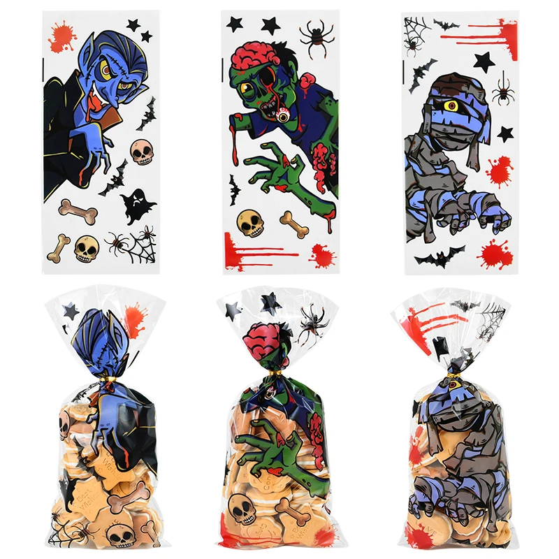 

50Pcs Halloween Plastic Candy Cookies Gift Bag Self Adhesive Snack Wrap Bag Halloween Party Decorations Kids Gifts