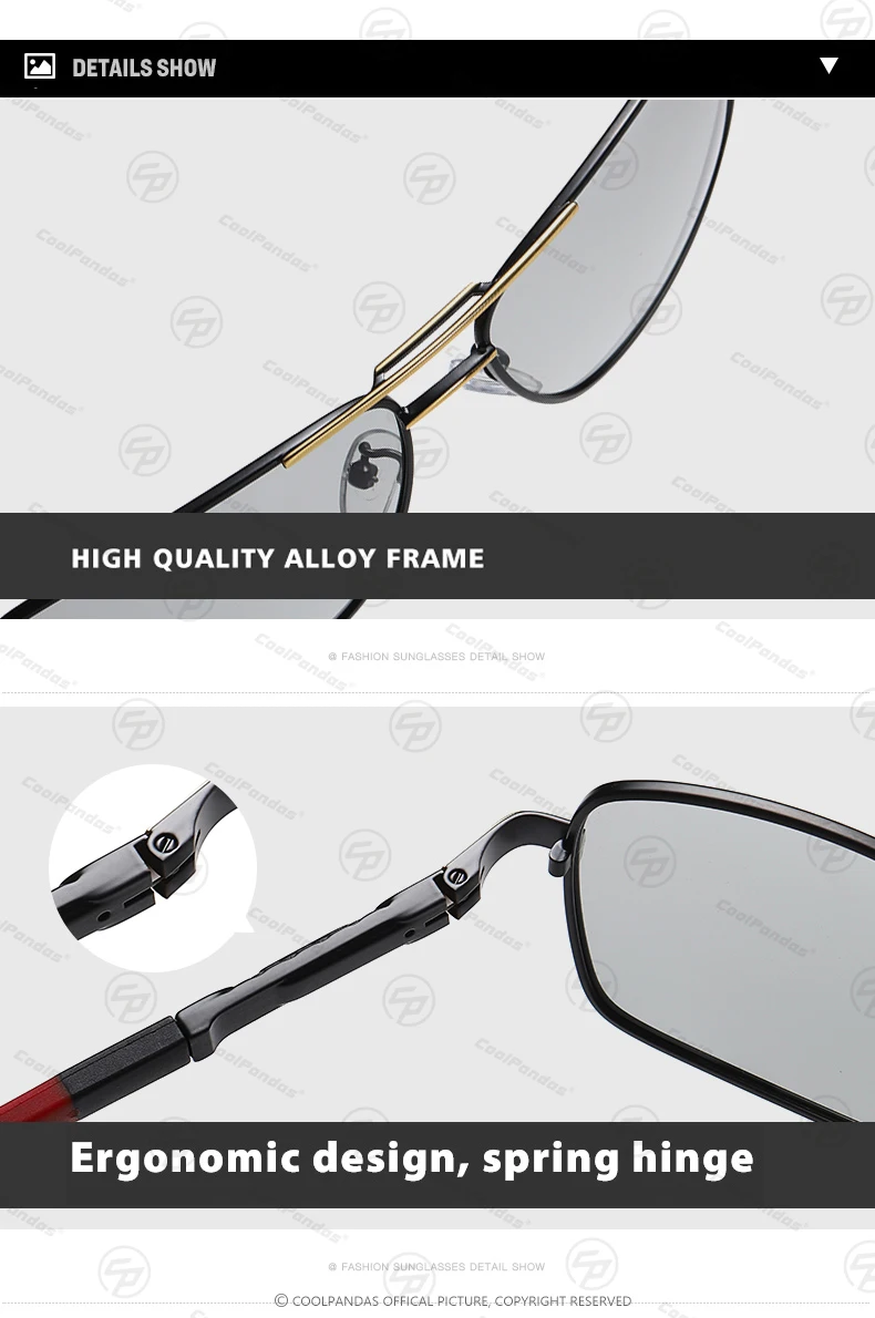 Modische quadratische Sonnenbrille mit Aluminiumrahmen für Herren, polarisierte photochrome Brille für Damen, Chamäleon-Anti-Glare-Brille, Oculos de Sol – Detail 12
