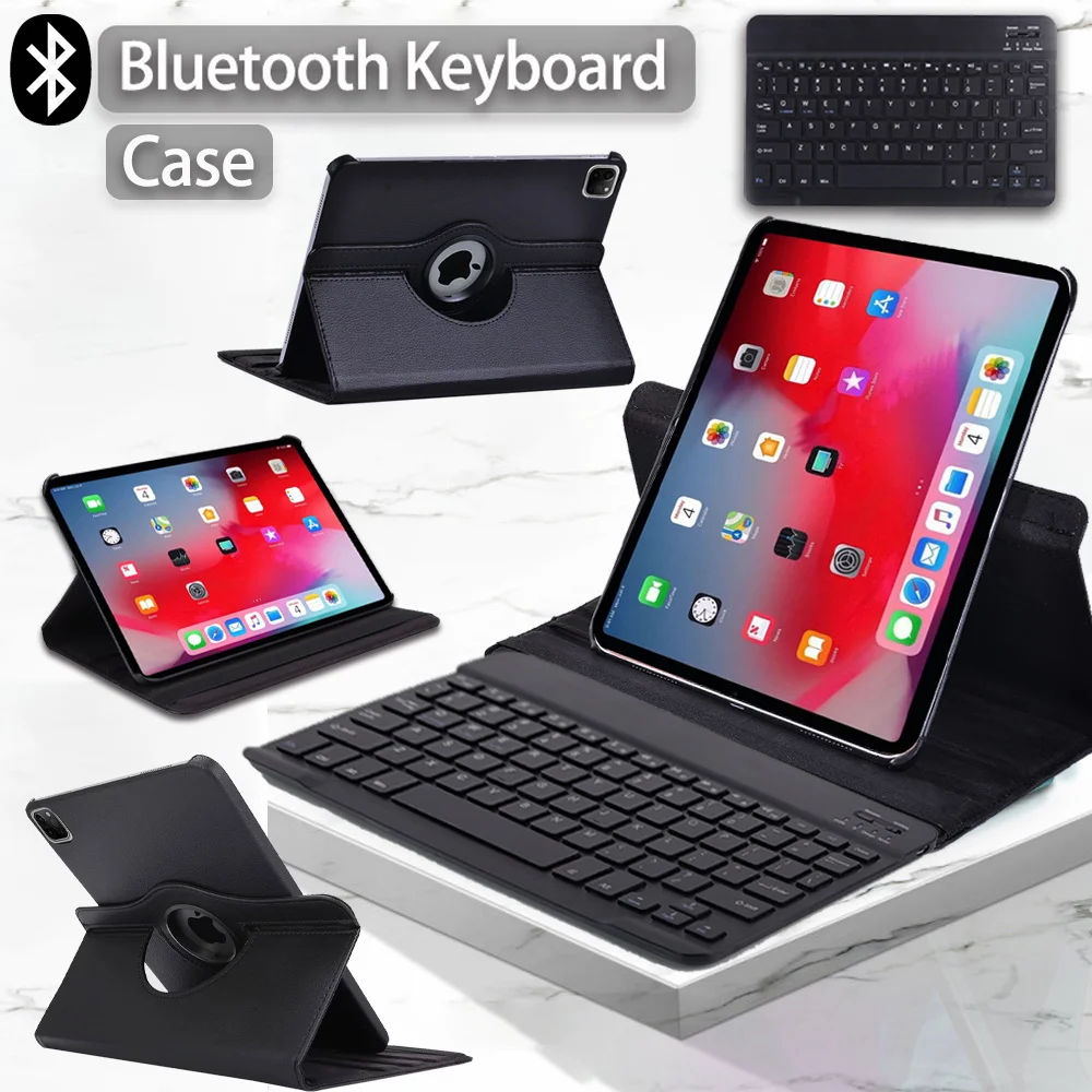 

360 Rotating Case for Apple IPad Pro 11"/Air 3 4 5/IPad 7 8 9th/Mini 4 5/IPad 2 3 4 Smart Black Tablet Cover +Bluetooth Keyboard