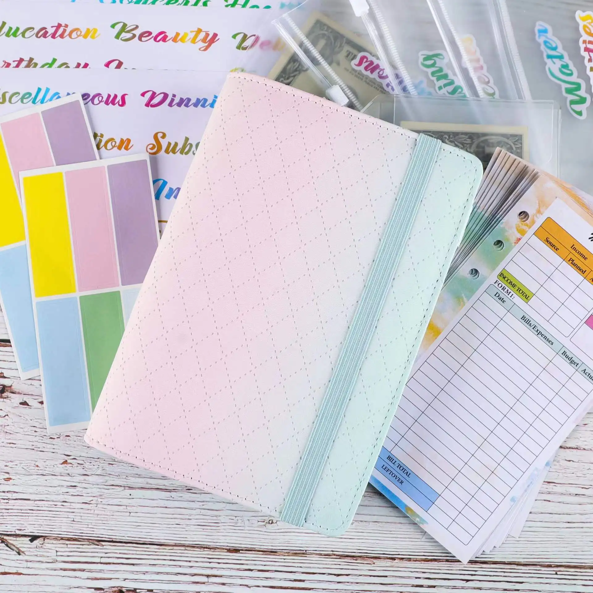 Money budget binder A6 refillable 6 ring notebook planner cover for A6 refill paper cash envelopes system