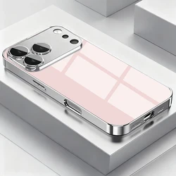 Silver Metallic Electroplated Glass Phone Case - Premium Hard Cover with Sleek Design - iPhone 15 Plus (Pink)