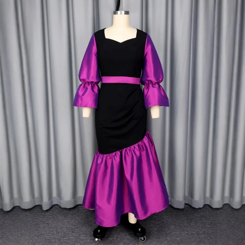 Elegant Dress Women for Wedding Party 2026 Summer Fashion African Women Long Sleeve V-neck Polyester Long Dress Africa Clothing - 4