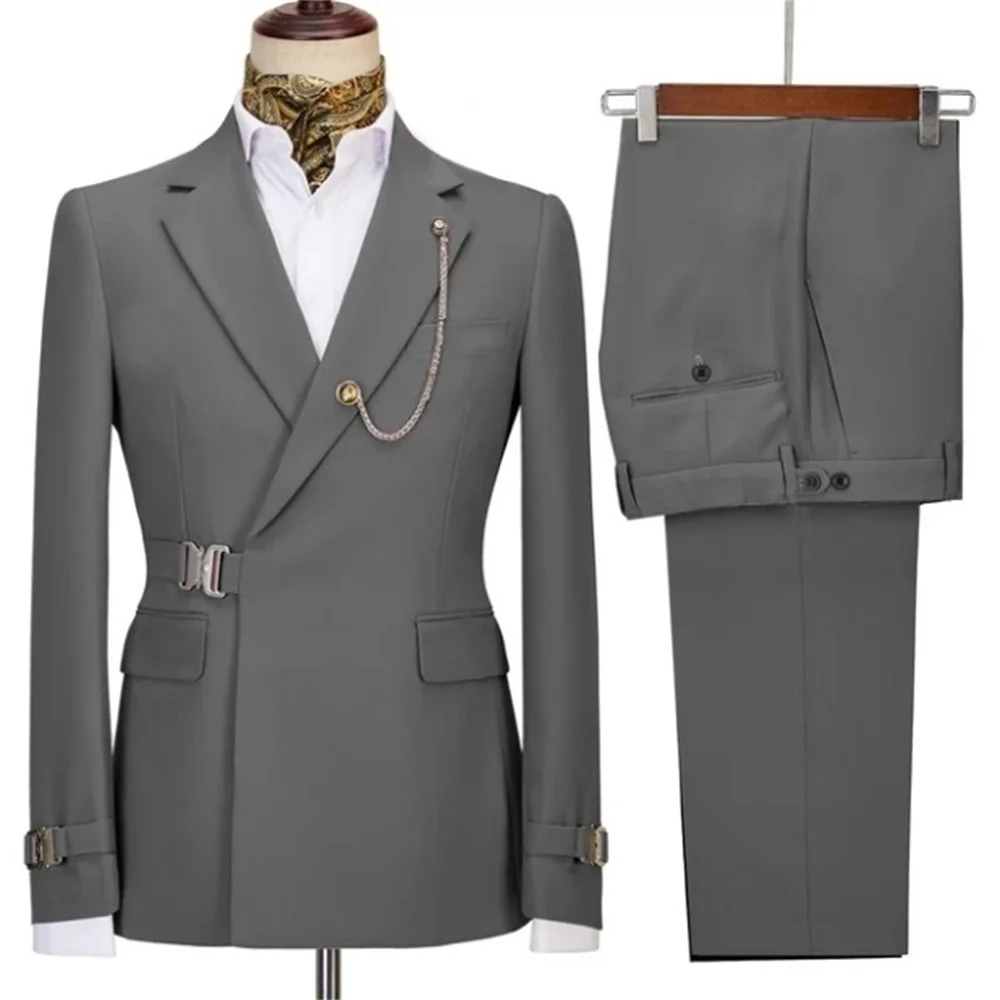 2 Pieces Men's Business Suits Regular Fit Notch Lapel Prom Tuxedos For Wedding (Blazer+Pants) Fashion Pink Blue Male Jacket Sets