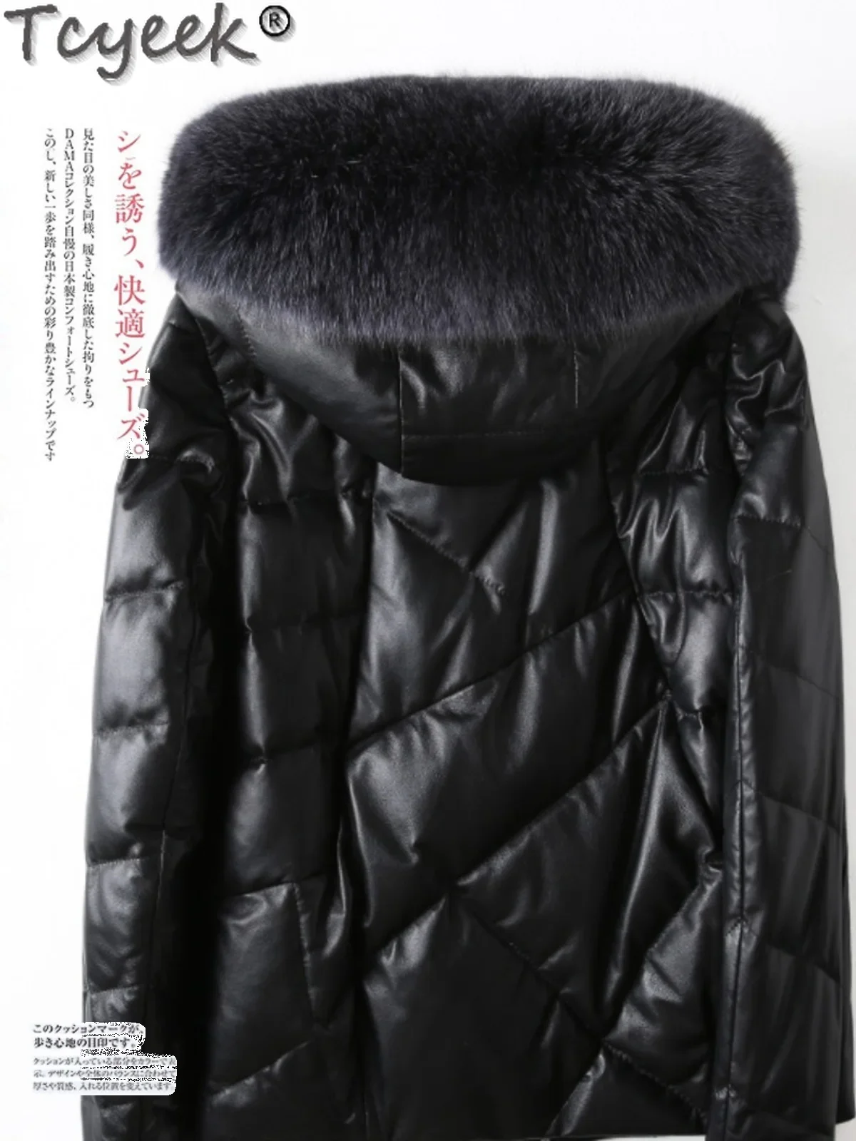 Tcyeek Genuine Leather Down Jacket Female Clothing Warm Fox Fur Collar 2023 Winter Jackets for Women Hooded Sheepskin Down Coat