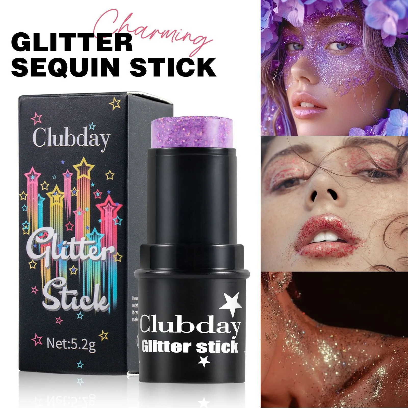 Green Sequins Glitter Gel Stick Multi-purpose Nail Hair Face Body Glitter Balm Flash Loose Sequins Cream Festival Stage Makeup 2