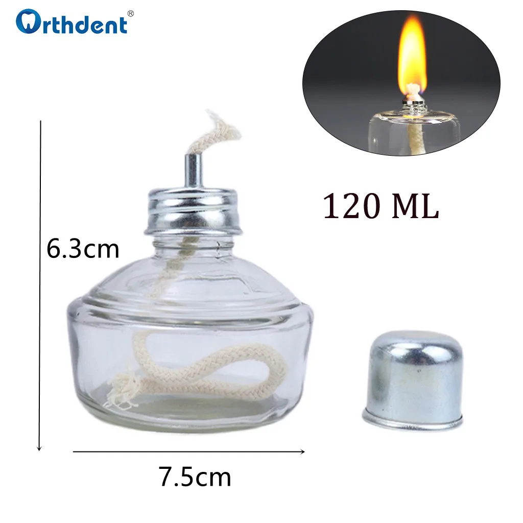 

1 Pcs 120 ML Dental Glass Alcohol Burner Spirit Lamp with Wick Metal Cap Glassware Dentistry Teaching Use Lab Heating Equipment