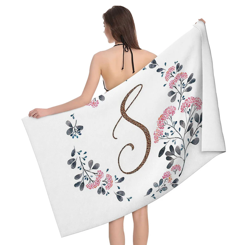Home bath towels for the body towels bathroom letters and flower quick drying microfiber beach towel man and women large sports 2