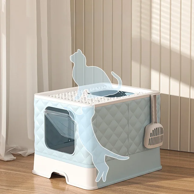 Foldable Fully Enclosed Cat Litter Box with Drawer Type Tray Pet Supplies Extra Large Anti-Splashing Cat Toilet with Scratch Pad 4