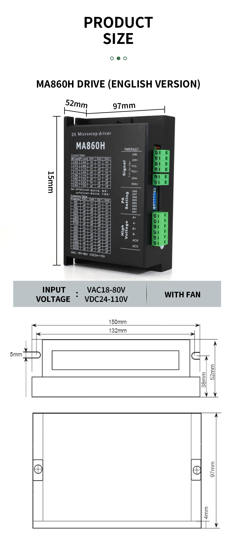 MA860H Driver DSP, Módulo Controlador Microstep para