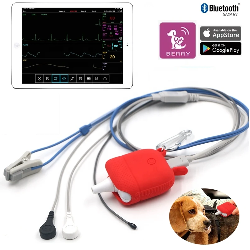 Ветеринарный пульсоксиметр с приложением Bluetooth ветеринарный Пульсоксиметр монитор ЭКГ умная Одежда для домашних животных SPO2 контроль частоты пульса IOS Android RESP TEMP