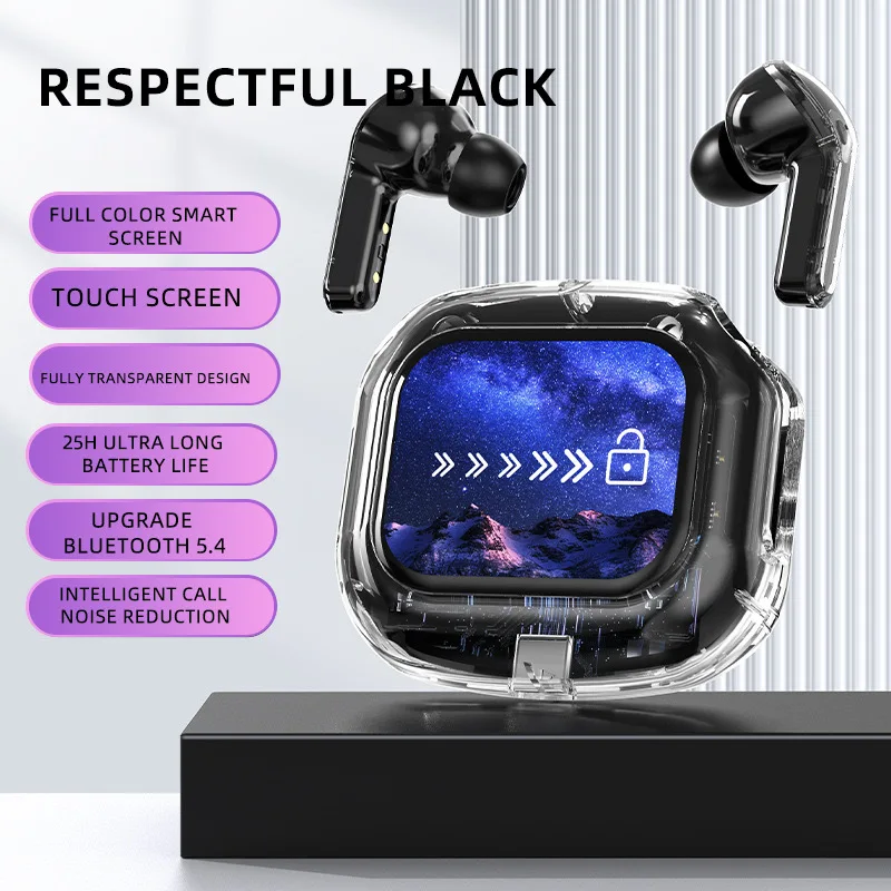 Bezprzewodowe słuchawki kompatybilne z Bluetooth Inteligentne sterowanie dotykowe Kolorowy ekran LCD Słuchawki TWS HIFI Redukcja szumów Słuchawki stereo