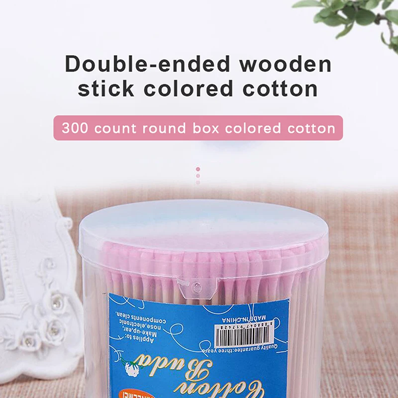 300Pcs/box Disposable Makeup Cotton Swab Colored Bamboo Cotton Swab Wood Sticks Soft Cotton Buds Cleaning Of Ears Tampons images - 6