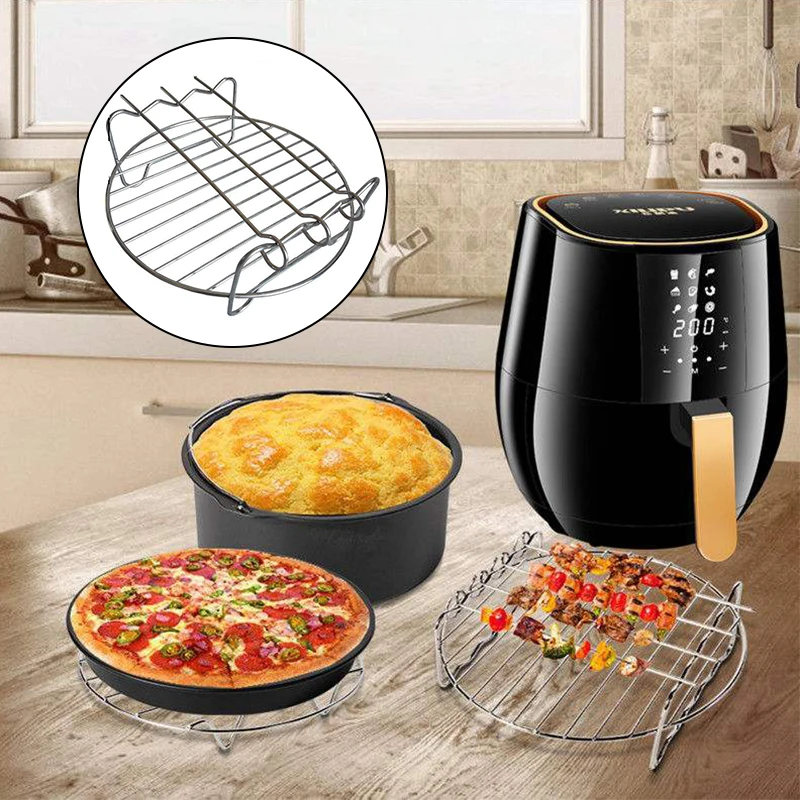 Description Picture 4 of item6/7/8 Inch Tray Baking Air Fryer Rack Kitchen Grill Holder Air Fryer Accessories Baking Tray Double Layer Round Barbecue Rack