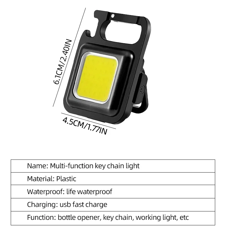 COB LED 미니 손전등 슈퍼 밝은 EDC 키 체인 빛 꼬리 자석 코르크 따개와 야외 비상 캠핑 포켓 램프