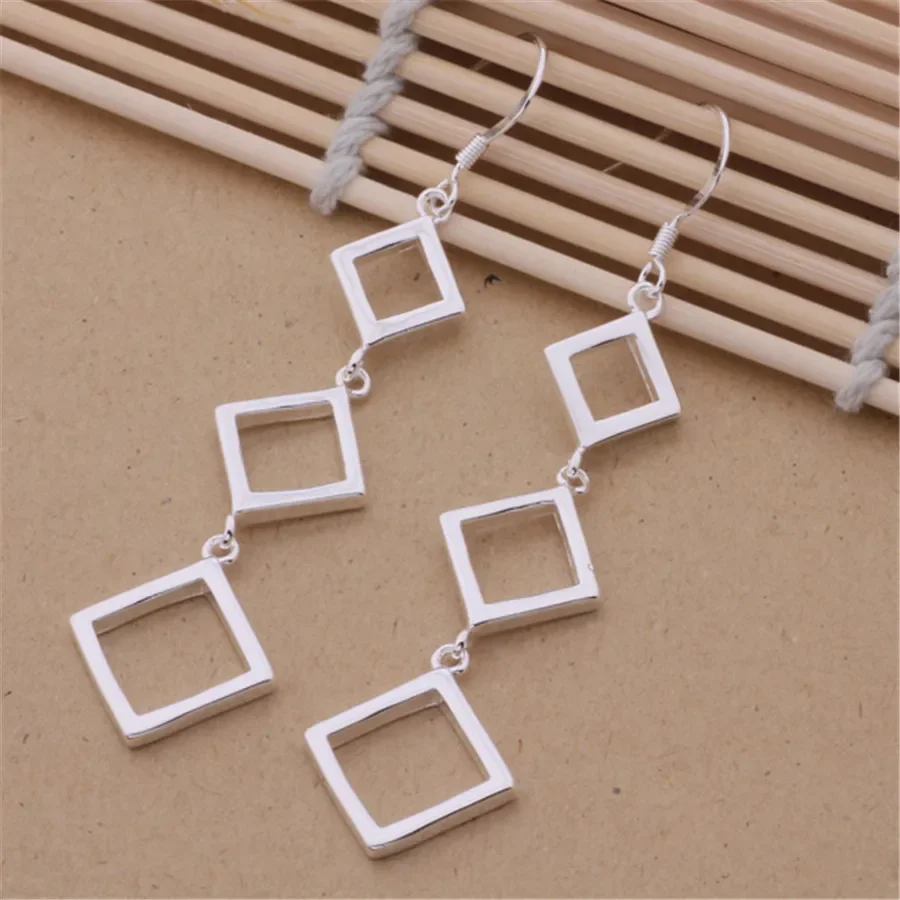 Street Trend 925 Sterling Silver Square Long Earrings for Women Fashion Designer Noble Wedding Accessories Jewelry Party Gifts
