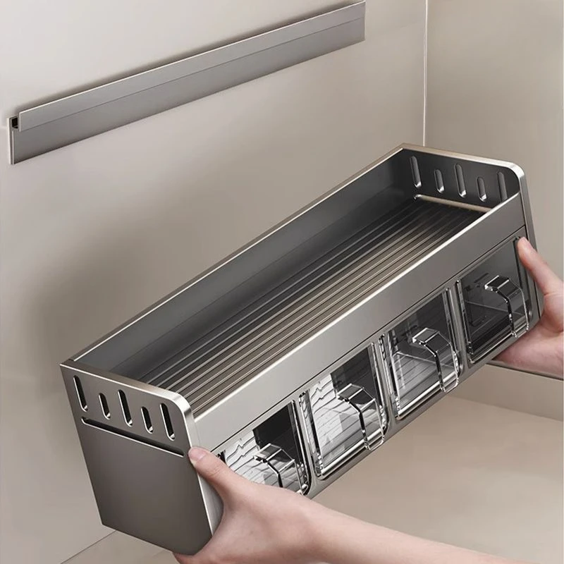 

Triple Grid Kitchen Shelf Wall-Mounted Spice Storage Racks Kitchen Knife Holder Seasoning Shelf Organizer Punch-Free