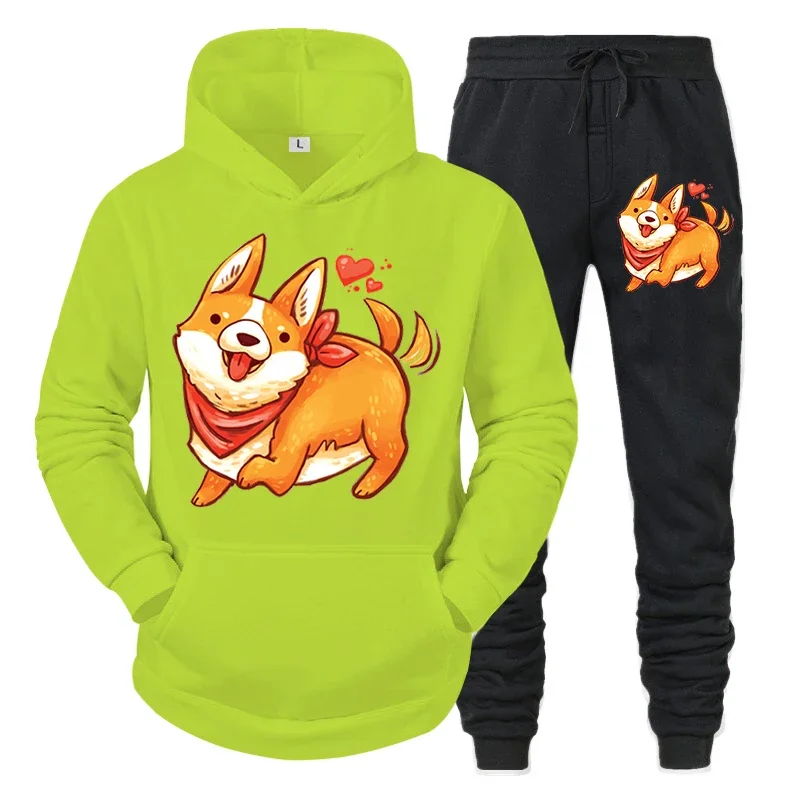 thumbnail image 1 of Conjunto de ropa deportiva con estampado de animé Shiba Inu para hombre, sudadera y pantalones con estampado de perro y animal, conjunto de 2 piezas, sudaderas y chándales divertidos para hombre, 1 of 4