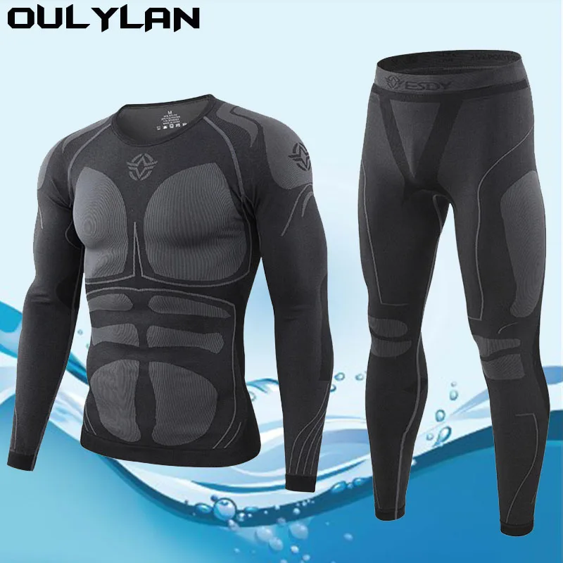 

Oulylan мужское Спортивное лыжное термобелье комплект костюмов для тренажерного зала компрессионный костюм Одежда для бега фитнес бодибилдинга тренировочные колготки
