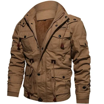 Winter Jackets Men’s Hooded Plush Thickened Coat Autumn Large Tactical Cotton Medium And Long Work Clothes Bomber Tactical Coats