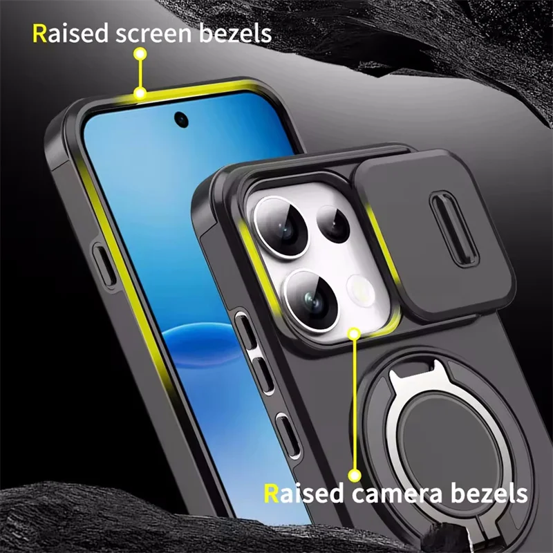 Slide Camera Protection Armor Phone Case with Car Magnetic Holder Ring Cover