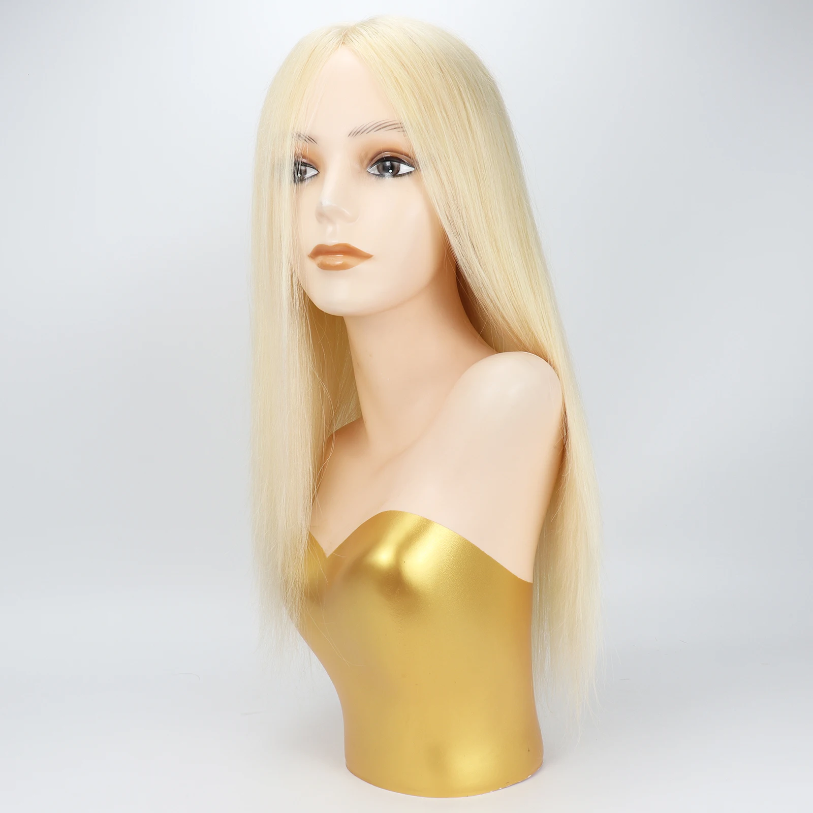 라이트 블론드 인모 6x6인치 실크 스킨 베이스 가발 18인치 100% 천연 유럽인모 가발 자연스러운 두피 PU와 탄성망