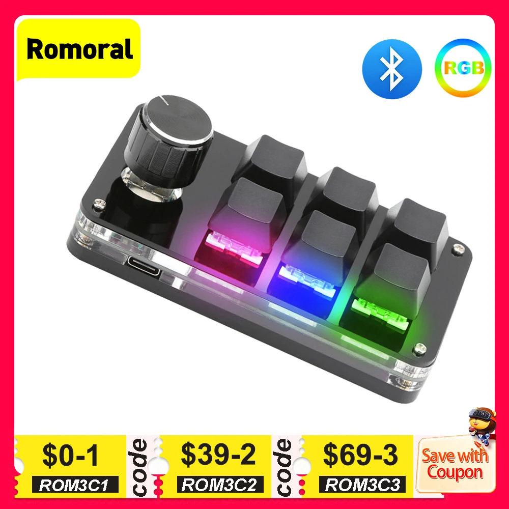 aliexpress.com - USB Custom Keyboard Macro 3/6 Key 1 Knob Programming RGB Bluetooth Gaming Photoshop Hotswap Mini Mechanical BT Keyboard