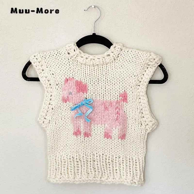 

Women Casual Sweet Bow Decoration Sleeveless Knitting Tanks Top 2023 Summer Fashion Slim Fit Crop Top Beach Sexy Print Vest