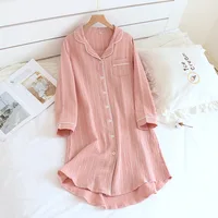 2026 Spring and Summer New Long-Sleeved Nightgowns Cotton Women's Mid-Length Cotton Sleepshirts Home stripe Knee-Length - Image 2