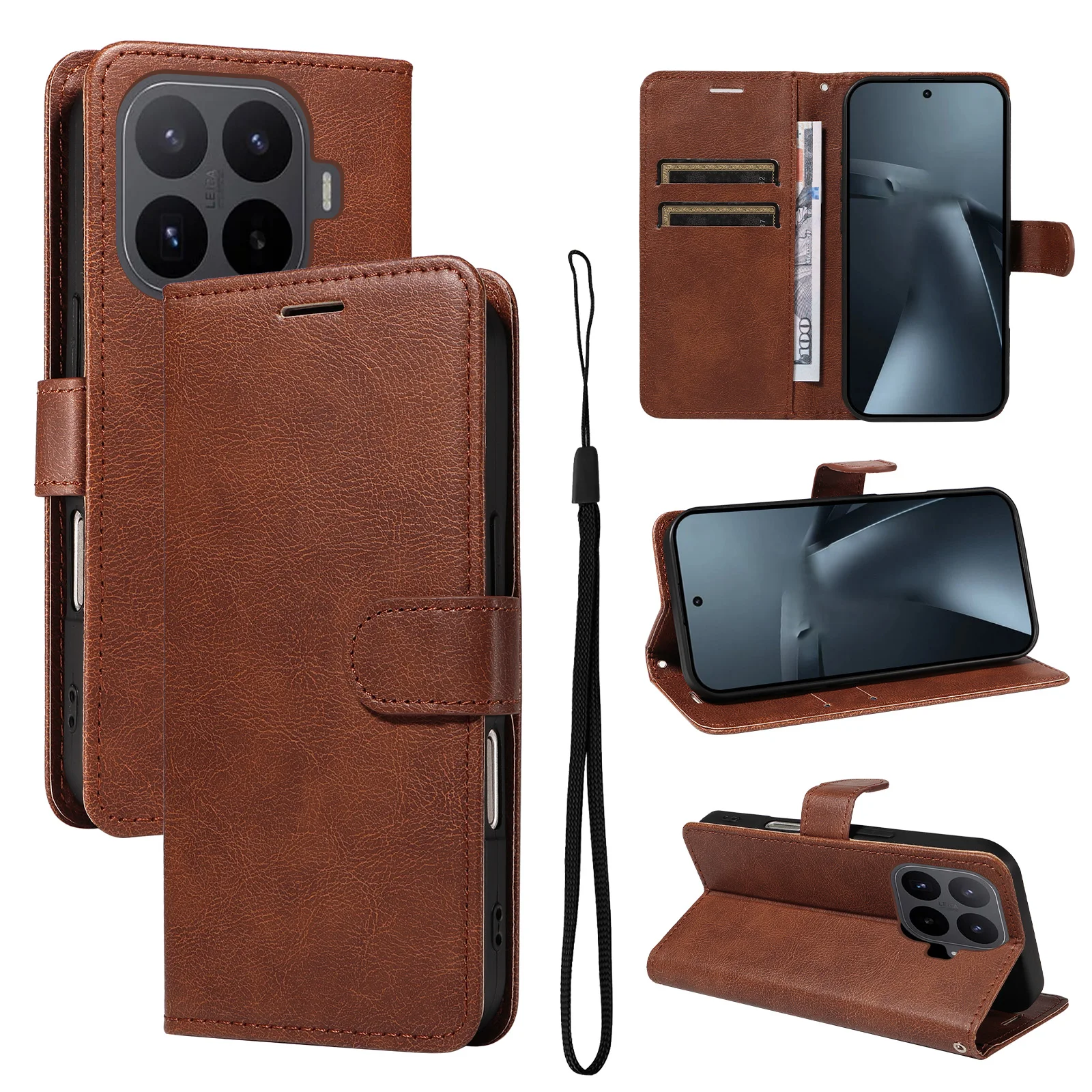 Leather Wallet Flip Phone Case with Card Holder and Stand Feature