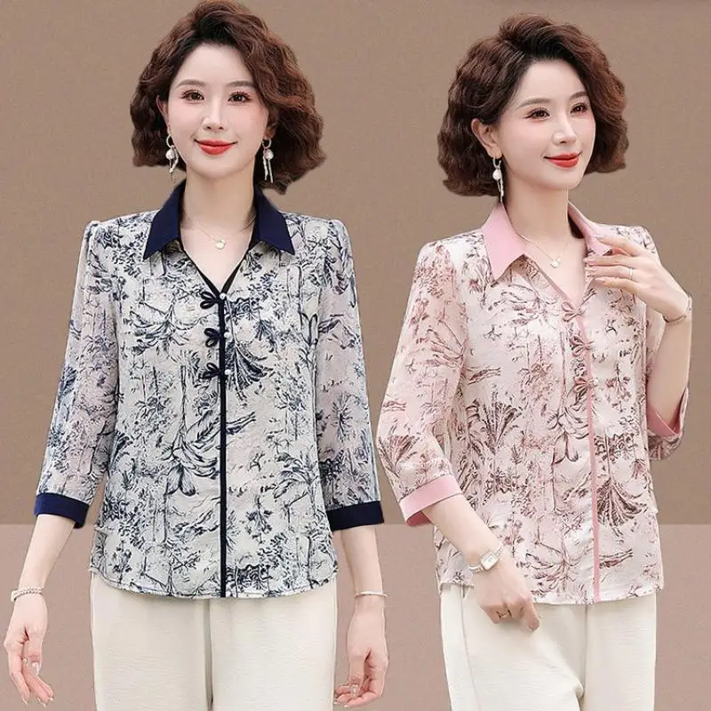 المرأة الحد من العمر قميص صيف جديد 3/4 كم قميص مطب...