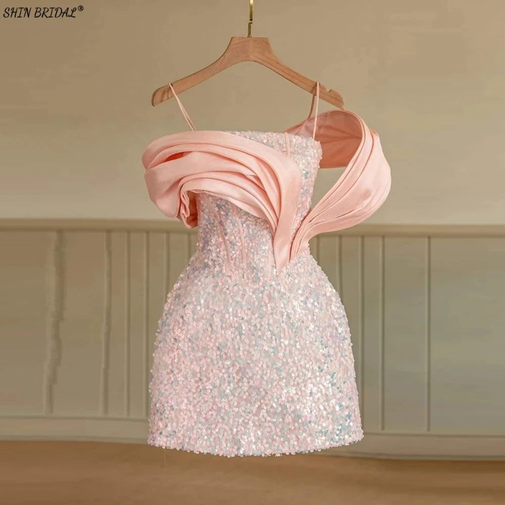 

Женское вечернее платье-Русалка SHIN BRIDAL, с блестками, на бретелях-спагетти, с открытой спиной, короткие сексуальные платья для свадебной вечеринки, 2024