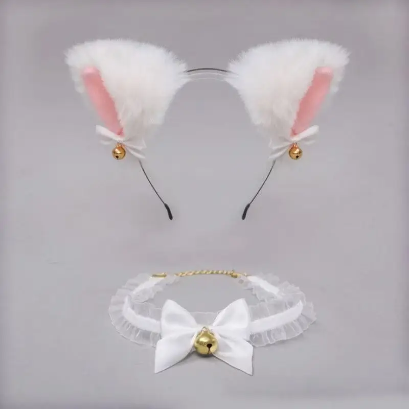 Fashionable Sweet and Cute Cat Ear Bell Headband Black Wild Small Collar Kawaii Bow Bell Collar Choker Bracelet Accessories